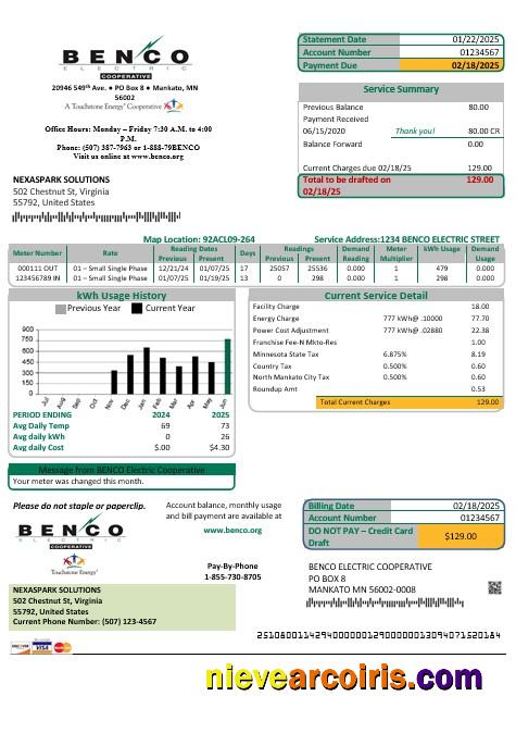USA Minnesota Benco Elecric electricity easy fillable business utility bill